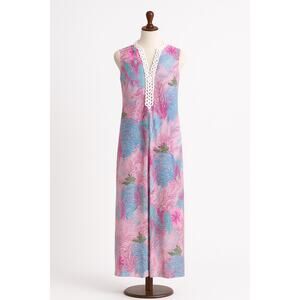 Pappagallo Pink Sea Life Print Maxi Dress Size 10 Resort Vacation Style New